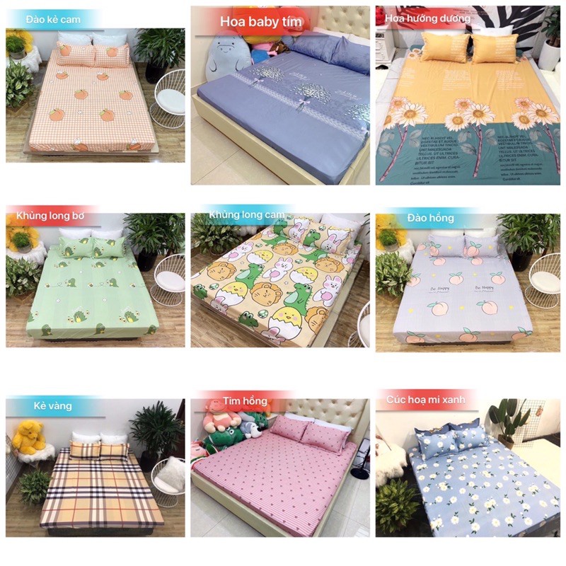 Ga Giường, Drap Giường 3 Món【RẺ BỀN ĐẸP】Ga Chun Kèm Vỏ Gối Cotton Poly Kích thước m6/ m8/ 2m2 (Ảnh thật, được chọn mẫu)