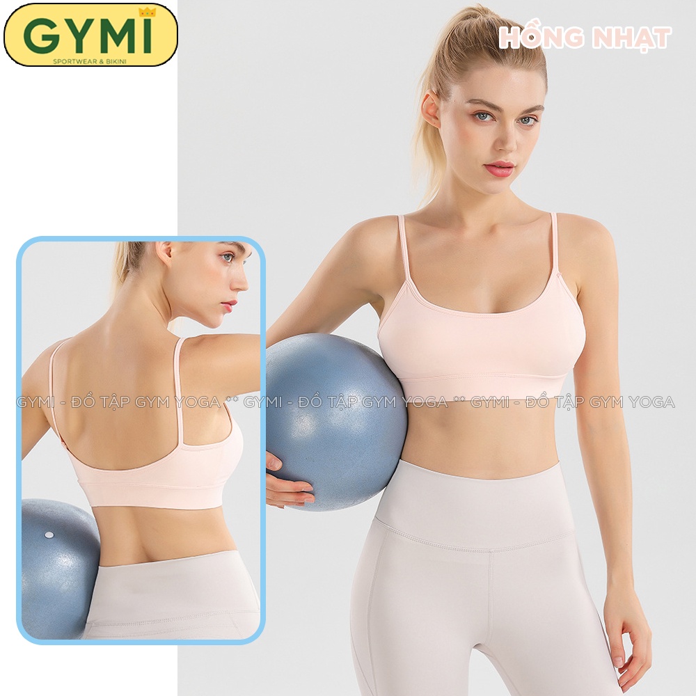 Áo bra tập gym yoga nữ GYMI AL32 dáng 2 dây thể thao hở lưng chất thun poly lạnh cao cấp nâng đỡ ngực