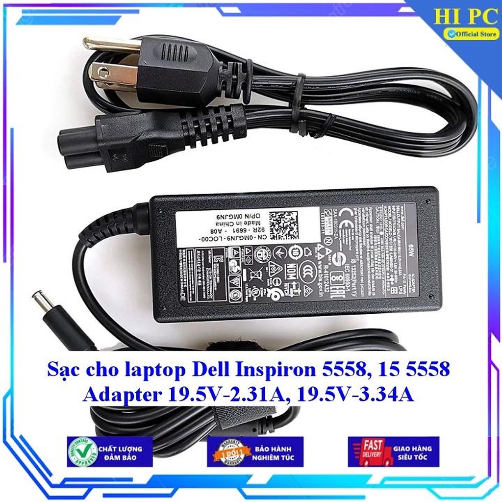 Sạc cho laptop Dell Inspiron 5558 15 5558 Adapter 19.5V-2.31A, 19.5V-3.34A - Hàng Nhập Khẩu