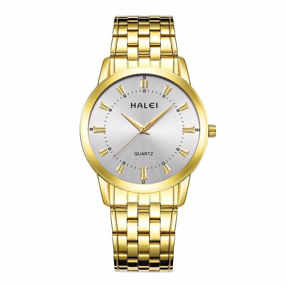 Đồng hồ nữ,đồng hồ kim đeo tay nữ Halei dây thép màu vàng kim chống nước (có size nam)-daihuong93
