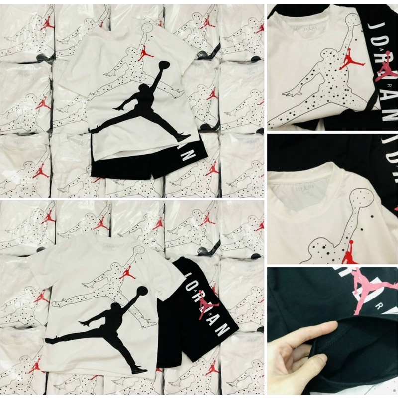Set áo cotton kết hợp quần da cá màu trắng đen cho bé trai dòng lớn size từ 22-40 cân