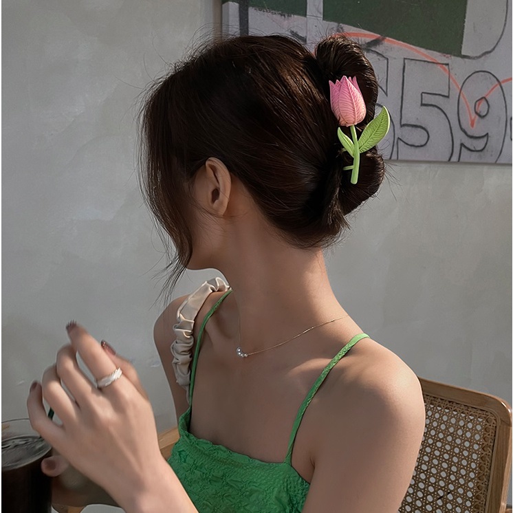 Kẹp tóc càng cua hình hoa Tulip dễ thương phong cách Hàn Quốc