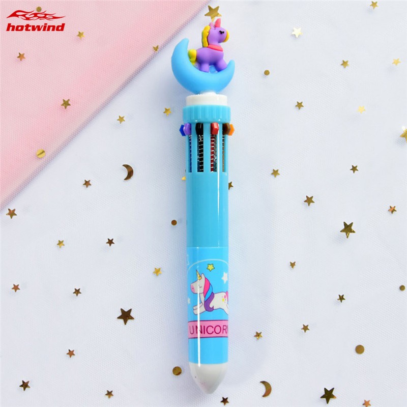 HW 10 Colors Cute Unicorn Cartoon Ballpoint Pen School Office Supply Stationery Gifts