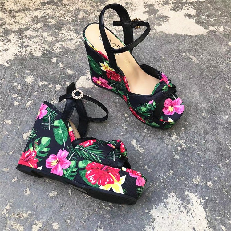 giày sandal đế xuồng hoa lá mùa hè EXE xuất khẩu mẫu mới 2021