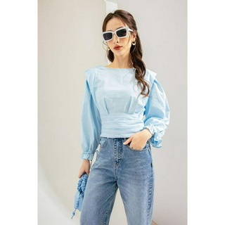 Áo sơ mi vai chờm nhún eo cchat