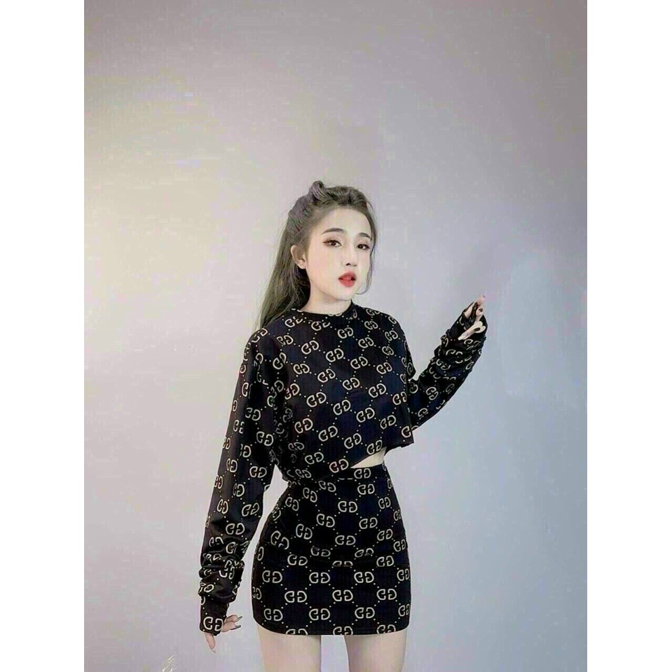 Set Bộ ⚡𝙎𝙄𝙀̂𝙐 𝙎𝘼𝙇𝙀⚡ Set Áo Kèm Chân Váy in Họa Tiết Siêu Xinh - 70086