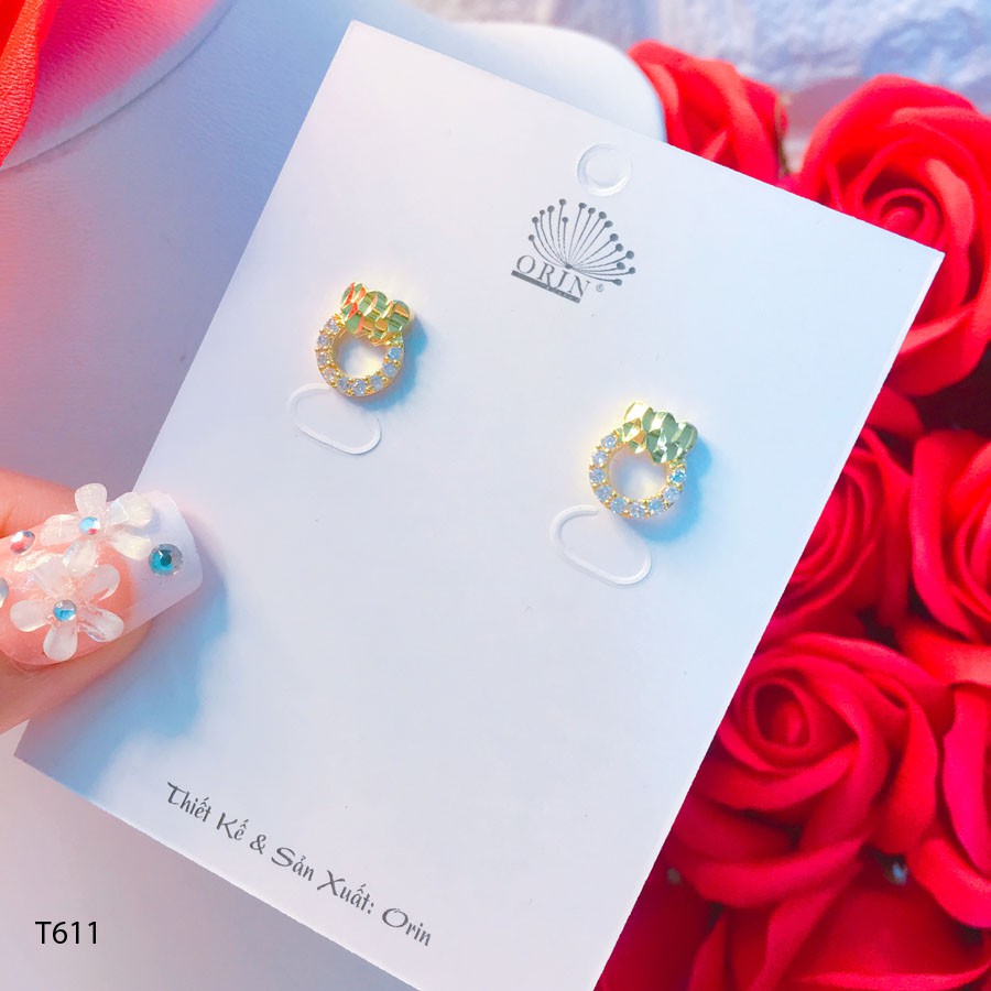 Bông tai nữ, khuyên tai tròn đính đá cao cấp Orin T611