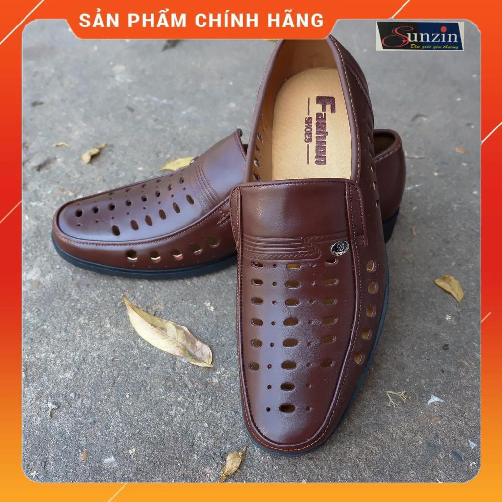 HCM-G4210 VNXK Giày da thật đục lỗ MÀU NÂU- kiểu Giày lười công sở đứng đắn cho nam- Dép rọ chống hôi chân