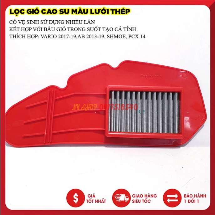 BẦU GIÓ TRONG SUỐT ZHIPAT + LỌC GIÓ MÀU LƯỚI THÉP GẮN AB,VARIO,PCX  Ảnh thật Sp