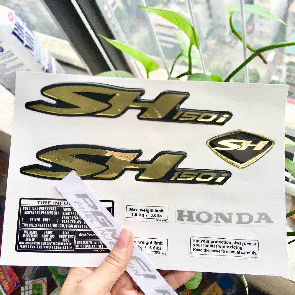 Tem dán xe SH 150i, logo xe SH đời 2010, bộ tem dán xe SH 150i chất liệu nhựa dẻo có keo dán sẵn, ch