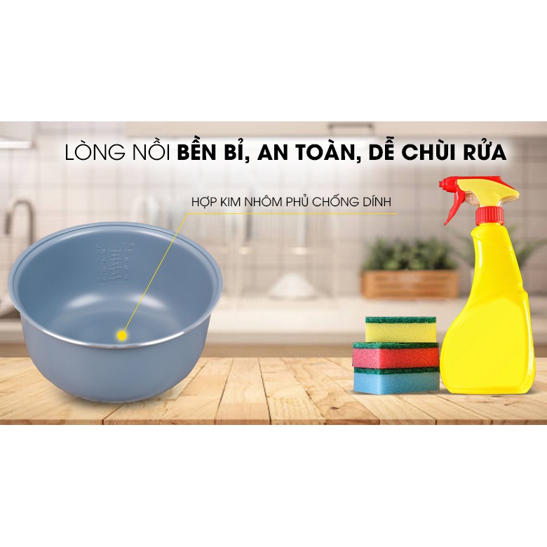 Nồi cơm nắp gài Delites 1.8 lít NCG1010 - trưng bày Lòng nồi bằng hợp kim nhôm tráng men chống dính bền tốt