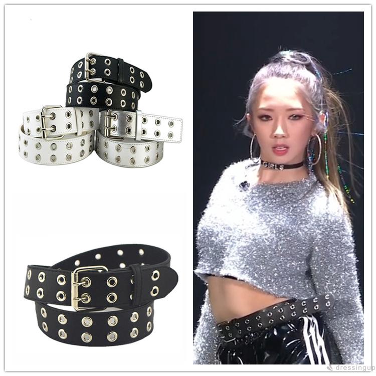 DRESSINGUP-Dây thắt lưng với hàng lỗ nút cài đôi phong cách punk rock cá tính thời trang