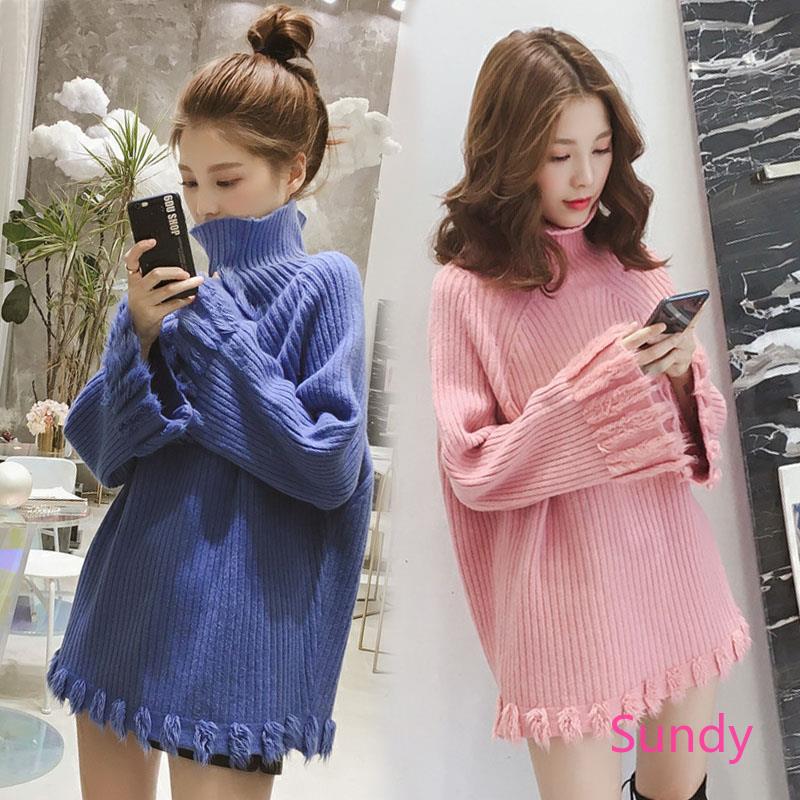 Áo Sweater Cổ Cao Dáng Rộng Giữ Ấm Cho Bé Gái