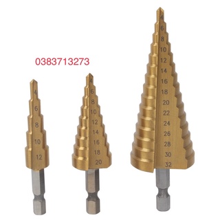 Bộ 3 mũi khoan tháp thẳng thép gió hss mạ titan 4-32mm ,4-20mm, 4-12mm