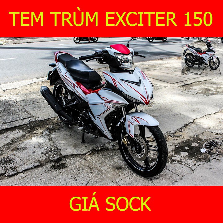 Tem Trùm Xe Exciter 150 Trắng Viền Đỏ