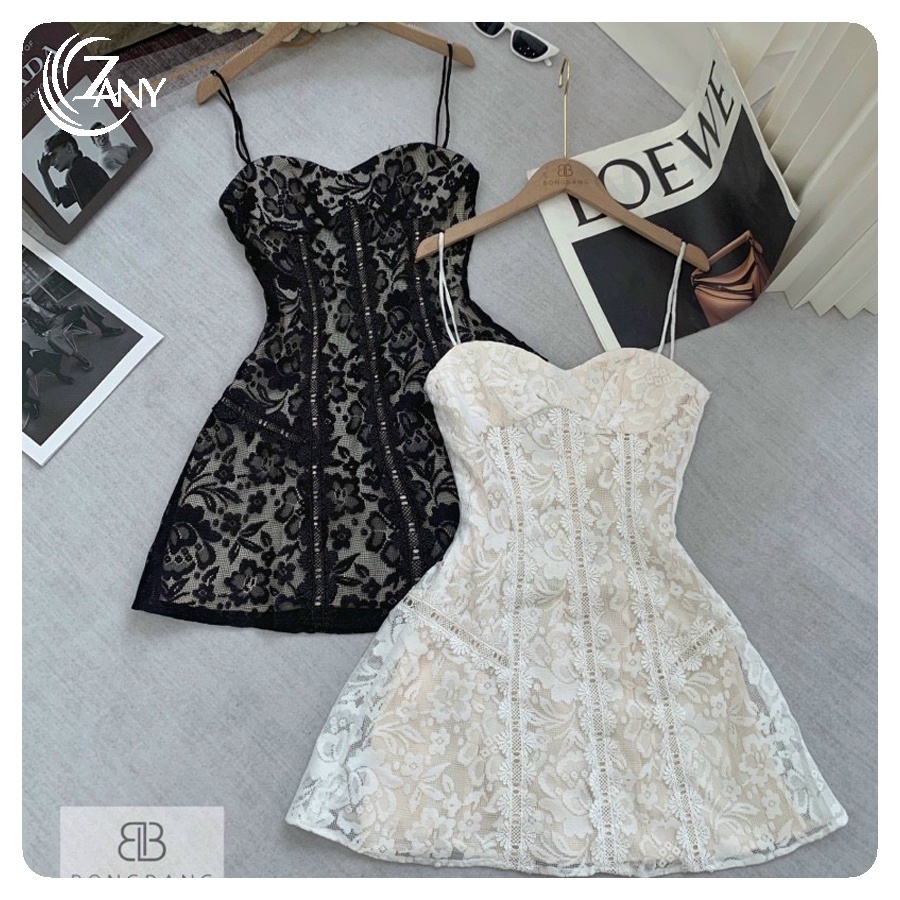 Đầm Xoè 2 Dây Cúp Ngực Phối Ren Siêu Tôn Dáng, Sang Trọng Zany Gồm 2Màu