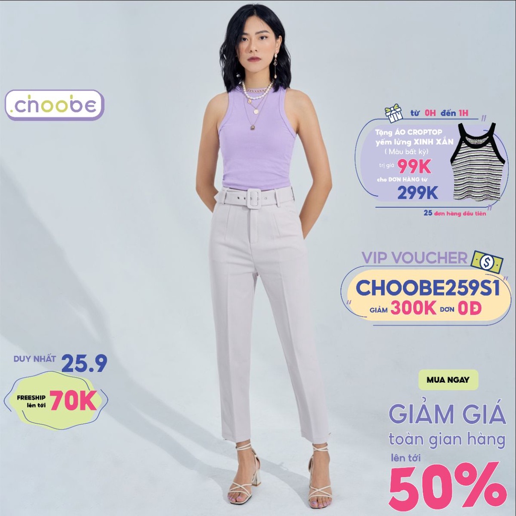 Quần baggy nữ Choobe lưng cạp cao đai khuyên lỗ tháo rời đồ công sở đi học form đẹp màu đen ghi xám Q30