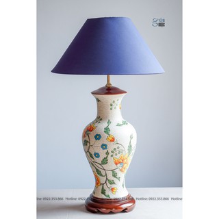 Đèn ngủ gốm sứ men rạn vẽ hoa văn, gốm Bát Tràng