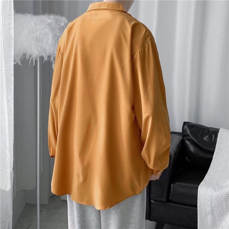 Áo Sơ Mi Trơn Cổ Đứng Tay Dài Dáng Rộng Chống Nhăn Thời Trang Hàn Quốc Mới Cho Nam