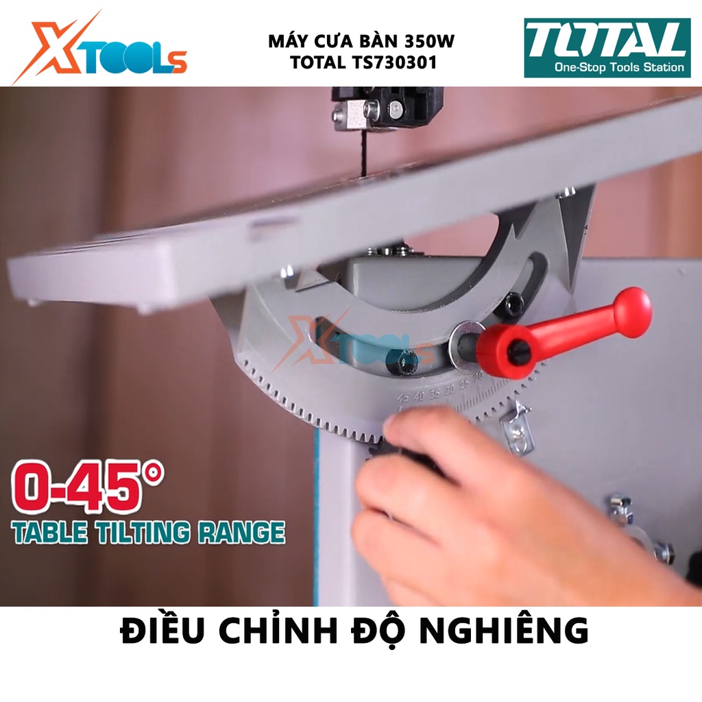 Máy cưa bàn 350W Total TS730301 | máy cưa gỗ điện áp 220-240V ~ 50Hz, tốc độ lưỡi 11,6m/s, răng 6 răng cưa/inch