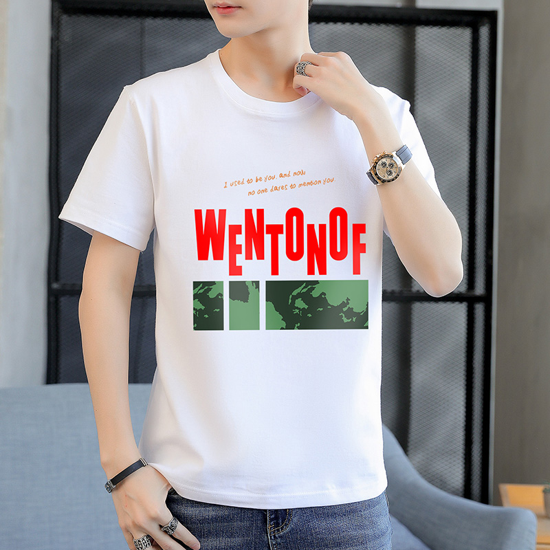 【M-4XL】Men's simple short sleeve round neck t shirt  printing leisure t shirt korean Loose  men clothing 5color