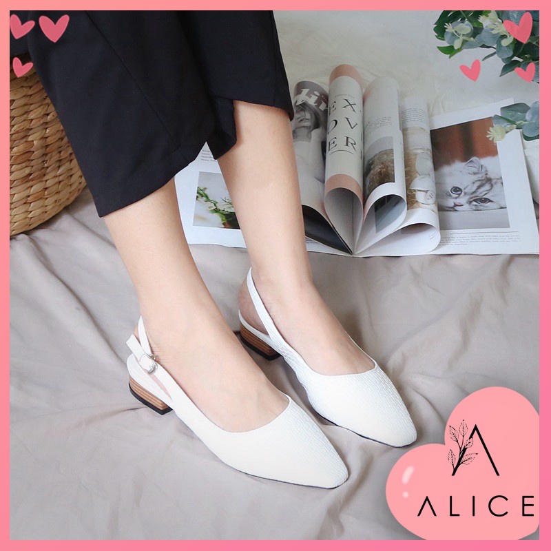 🔺BIGSIZE 35-42🔺 Giày Slingback 2 phân giày dây nữ giày da hot bigsize cao cấp màu đen trắng màu da dự tiệc