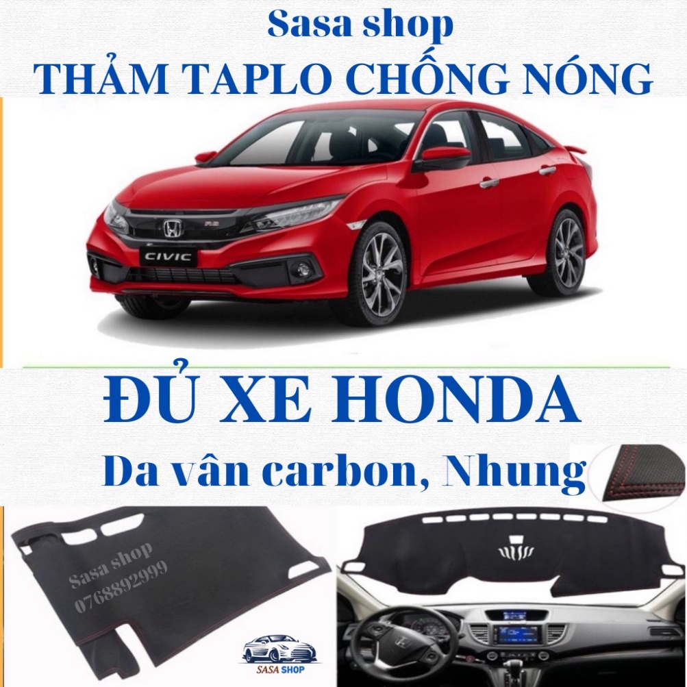 Thảm taplo đủ xe Honda chất liệu Da carbon, nhung 3 lớp chống nóng cao cấp Honda City, CRV, Brio