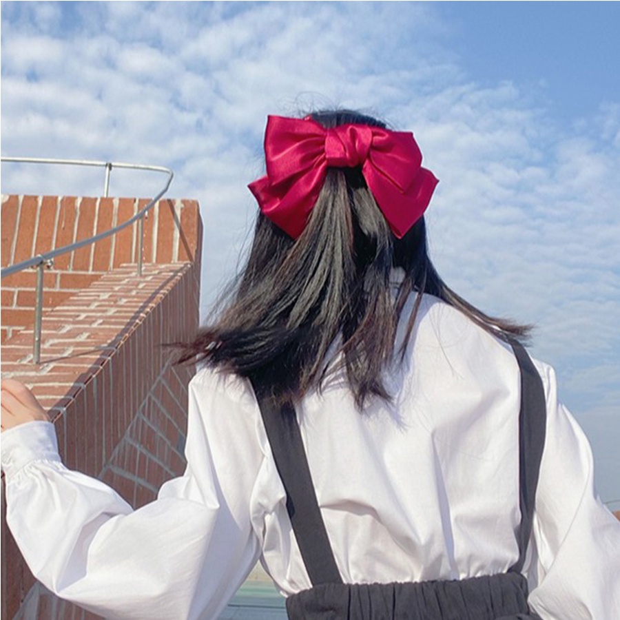 Kẹp tóc đỏ nơ lớn phong cách Lolita kẹp tóc dây lưới màu đỏ nơ bảng to siêu xinh MOMMAX KIDS