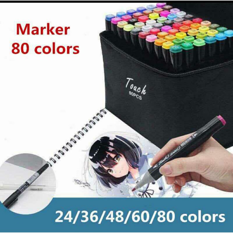 Bút màu Marker TouchCool họa cụ tô màu dạ vẽ tranh anime Túi Vải bộ màu 48 chi tiết