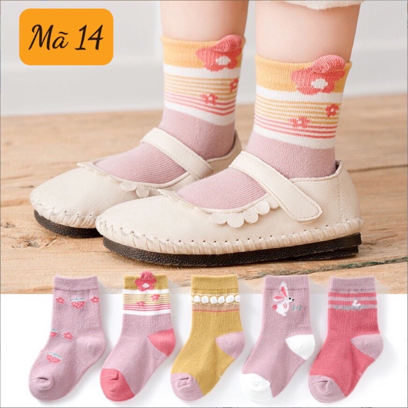 Set 5 đôi Tất Cho Bé phong cách Hàn Quốc, chất Cotton mềm hàng Quảng Châu cao cấp cho bé trai, bé gái từ 1 đến 5 tuổi.