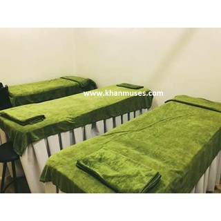 Bộ 3 Khăn Trải giường Spa 90x190 cm, Màu Xanh Rêu