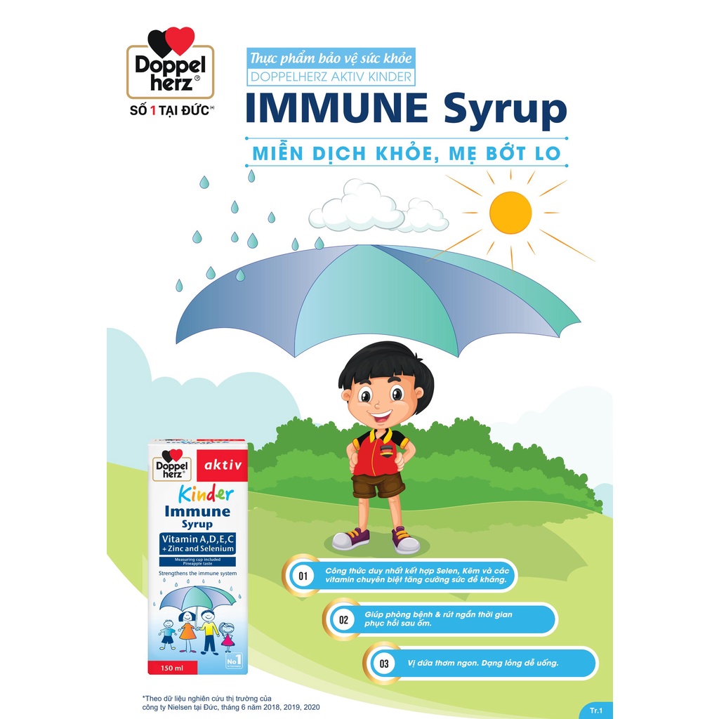 Siro tăng sức đề kháng phòng ngừa ốm vặt cho bé Doppelherz Aktiv Kinder Immune Syrup