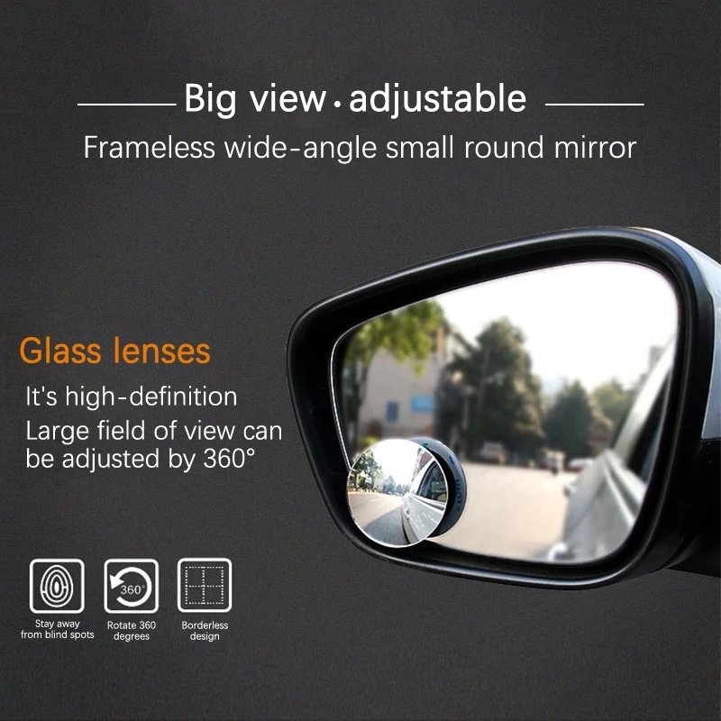 2 Pieces HD Car Round Frame Wide Angle 360 Degree Adjustable Parking Convex Blind Spot Mirror
