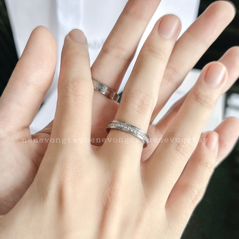 Nhẫn đôi CK hạt khắc tên theo yêu cầu thép ko rỉ