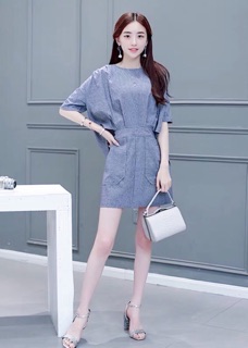 Đầm sọc linen giả set