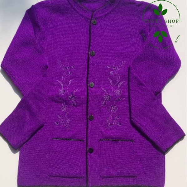 Áo Len Thêu Hoa Mai Cài Cúc Cho Bà Chất Len Mỏng