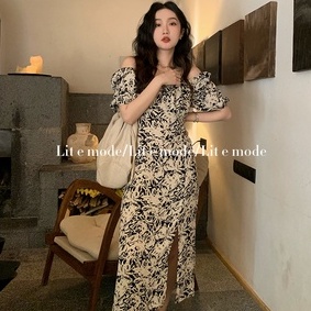 Đầm hoa ZHELIHANGFEI trễ vai xẻ tà thời trang cho nữ