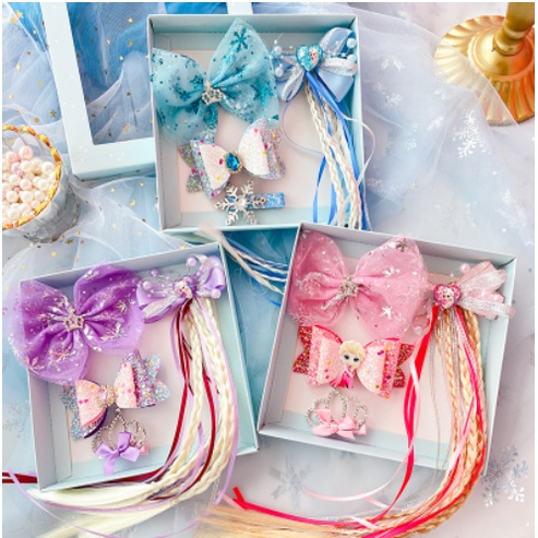 Set kẹp tóc dây buộc tóc ELSA Nữ Hoàng Băng Giá hóa trang cho bé gái