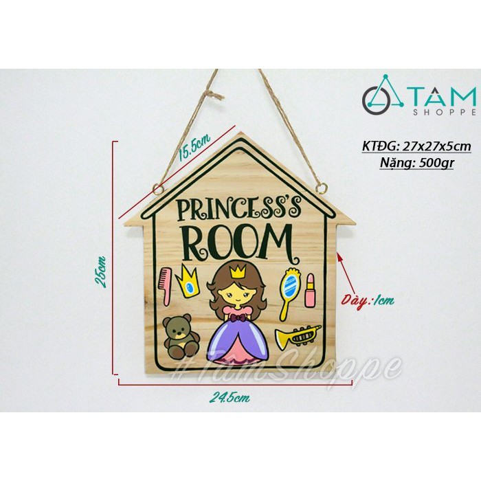 [VẼ TAY] Bảng gỗ treo cửa hình ngôi nhà PRINCESS ROOM