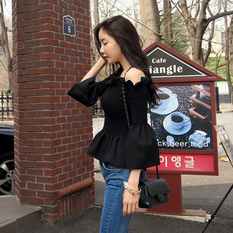 Áo trễ vai tiểu thư Forgirl tay xoè chun ngực chất thô cao cấp