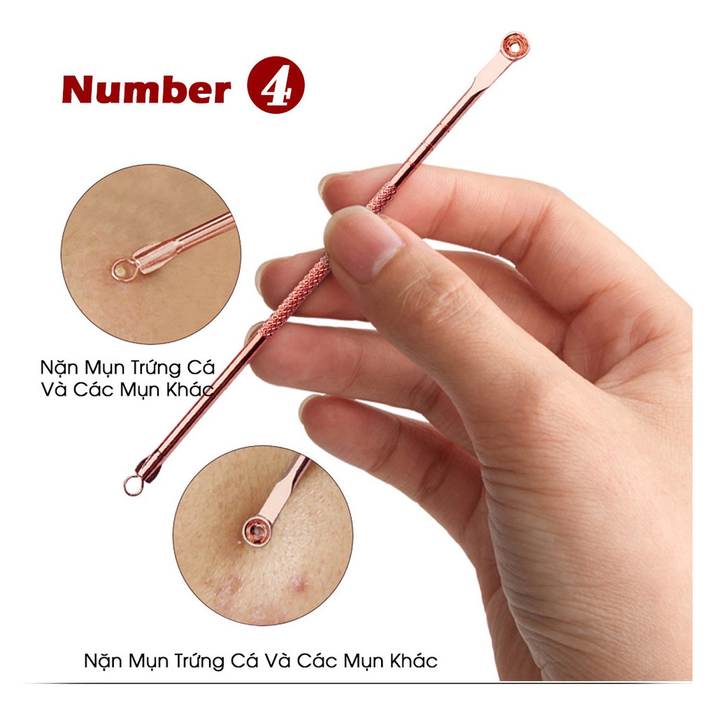 LANBENA Bộ Dụng Cụ Nặn Mụn Màu Vàng Hoa Hồng (Set 4 cây)