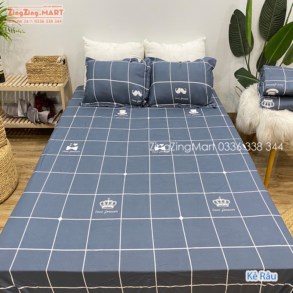 [Rẻ bất ngờ] Bộ ga chun kèm đôi vỏ gối Poly cotton mẫu Bò Hồng (IB để chọn mẫu nha)