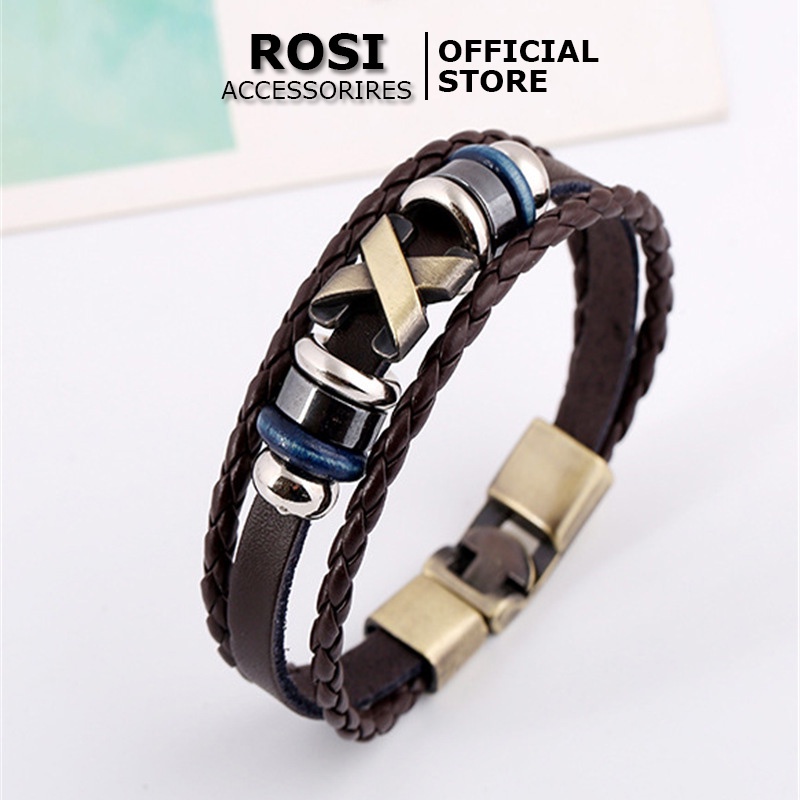 Vòng đeo tay nam nữ unisex da họa tiết chữ X nhiều màu lựa chọn