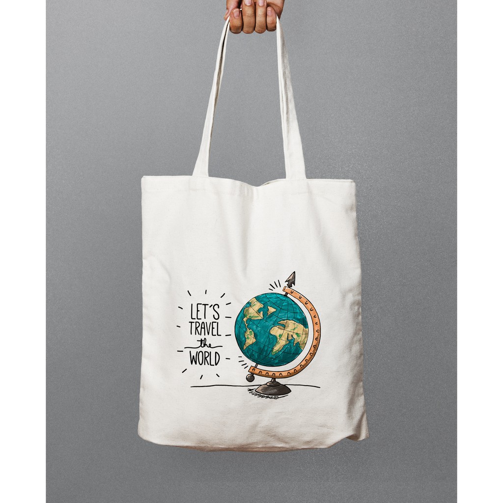 Túi Vải Tote Đeo Vai Đi Học Đi Làm TRAVEL THE WORLD - Túi Canvas Du Lịch Thời Trang mã TA029