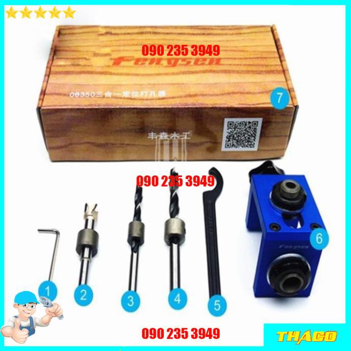 Cữ khoan chốt gỗ - Cữ khoan ốc cam liên kết gỗ - Bộ dụng cụ khoan ghép ván đồ làm mộc DIY QE0720