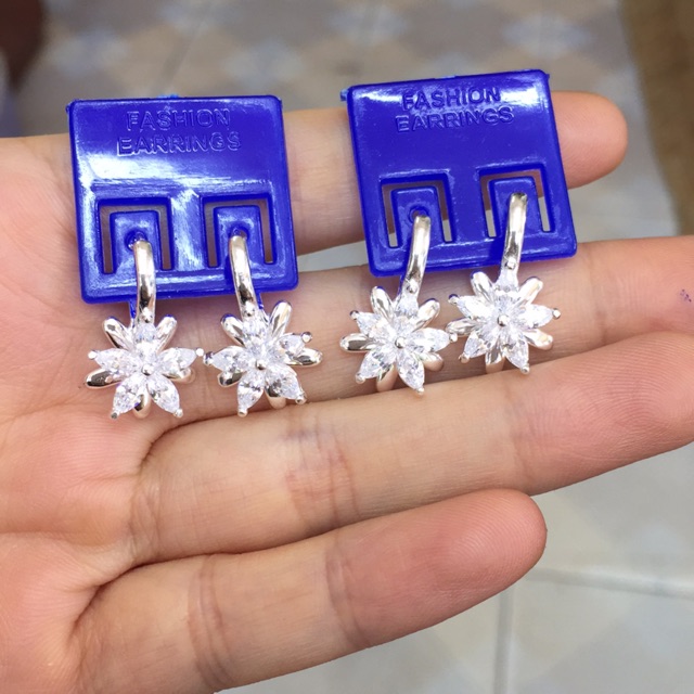 Khuyên tai hoa 5 cánh đối xứng bạc ta