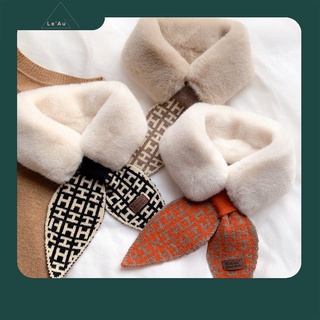 Khăn Lông Quàng Cổ Họa Tiết Chéo Ba Màu Cam/Xám/Đen_Leau K15