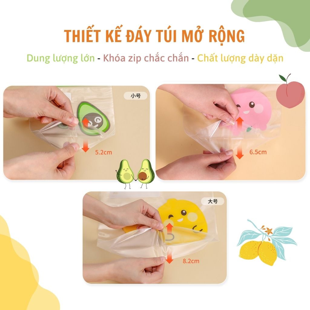 Túi zip đựng thực phẩm tái sử dụng 2 dây khóa zip đáy đứng mở rộng bảo quản thực phẩm tủ lạnh EC Life 0305