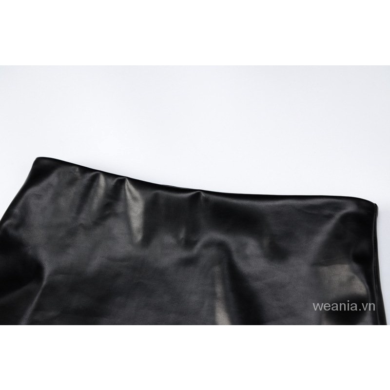 Set áo sát nách và chân váy da PU cạp cao ôm dáng quyến rũ