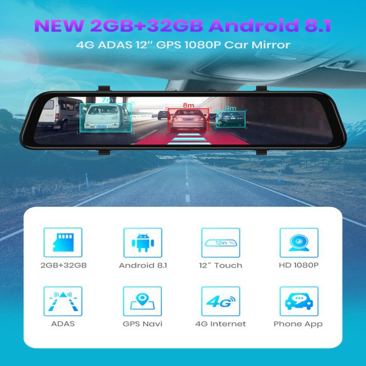 Sản Phẩm Camera hành trình gương ô tô cao cấp Whexune màn hình 12 inch, 4G, Wifi, GPS, cảnh báo ADAS. Bảo hành 12 th